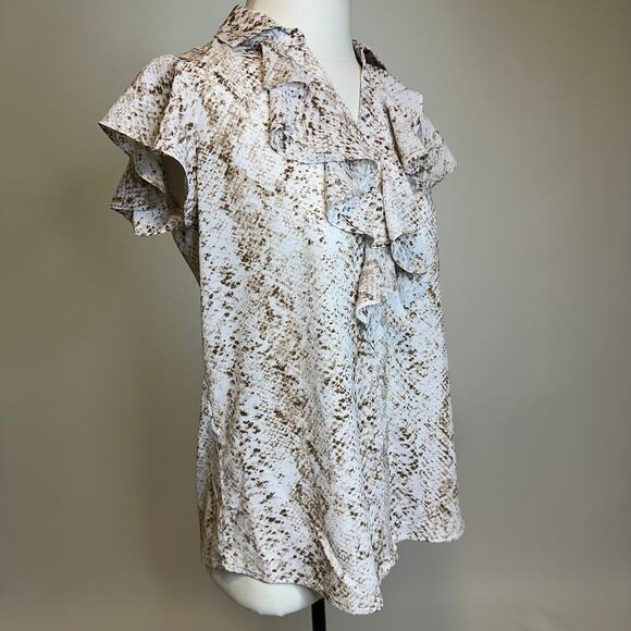 Calvin Klein Snake Print Ruffle Short Sleeve Button Up Blouse Womens Size Small - Picture 4 of 14